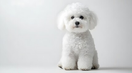 Fototapeta premium 39. A fluffy white bichon frise dog sitting on a white background