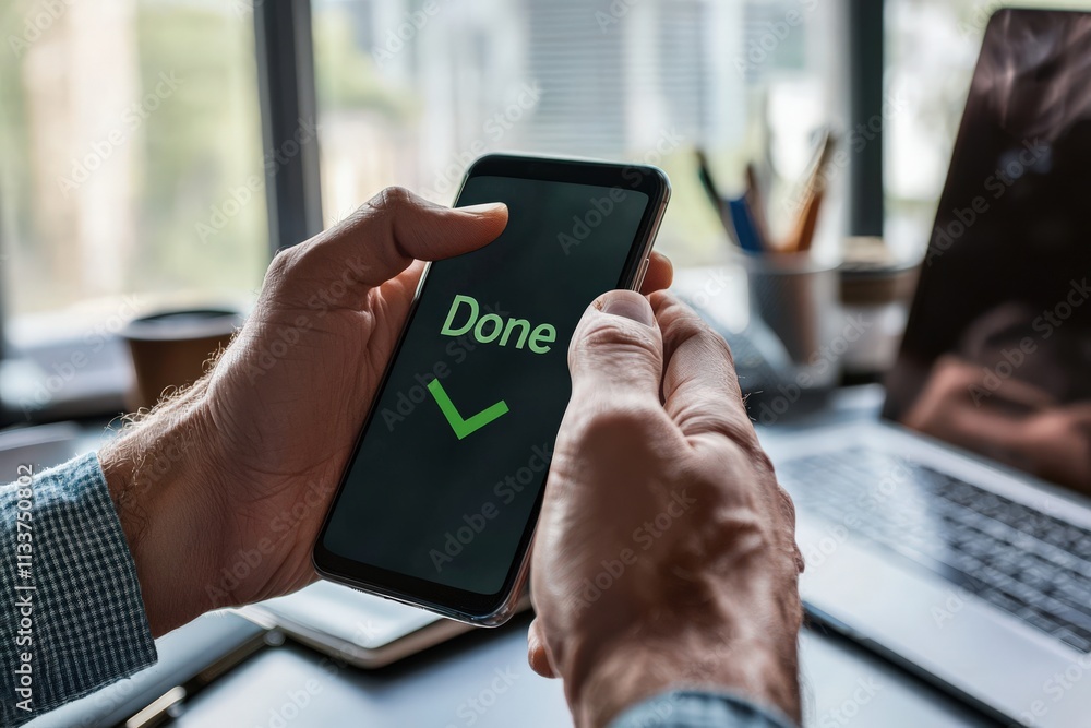 Aufkleber a digital checklist on a smartphone with a green 