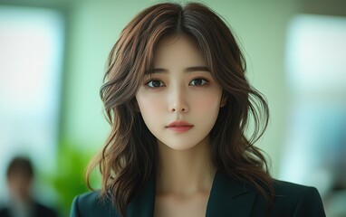 A woman in a suit is smiling for the camera