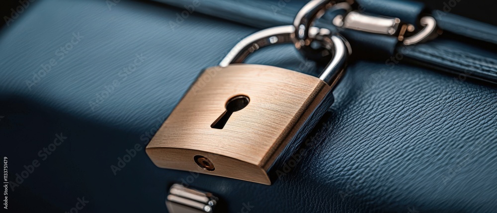 Poster a close-up of a padlock on a secure briefcase, symbolizing security and trust.
