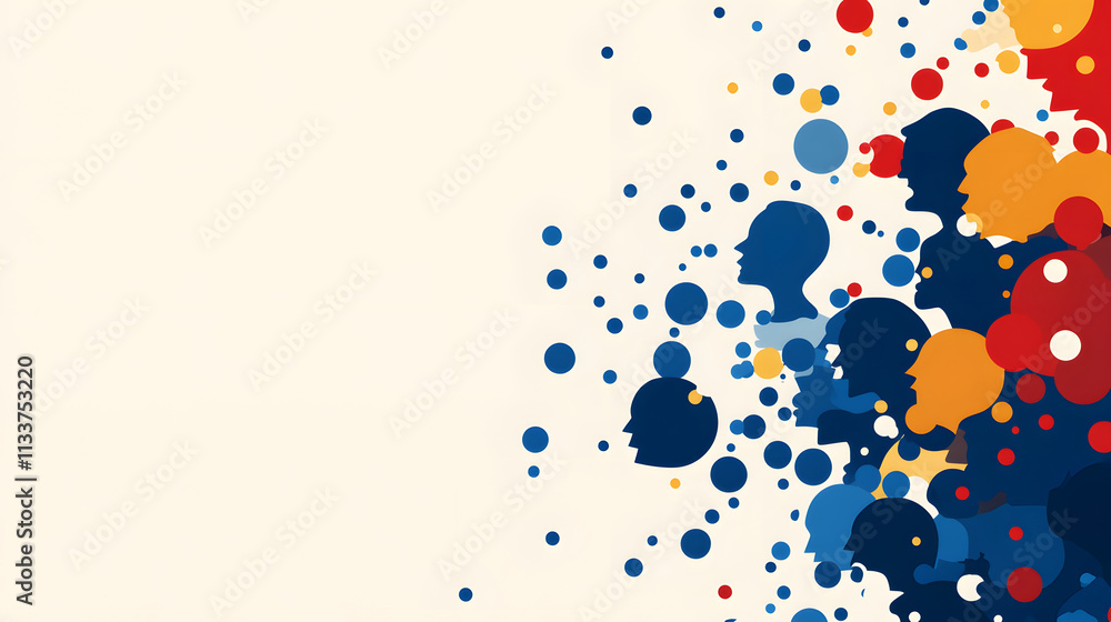 Poster A colorful abstract design featuring vibrant dots and silhouettes, creating a dynamic and modern artistic effect
