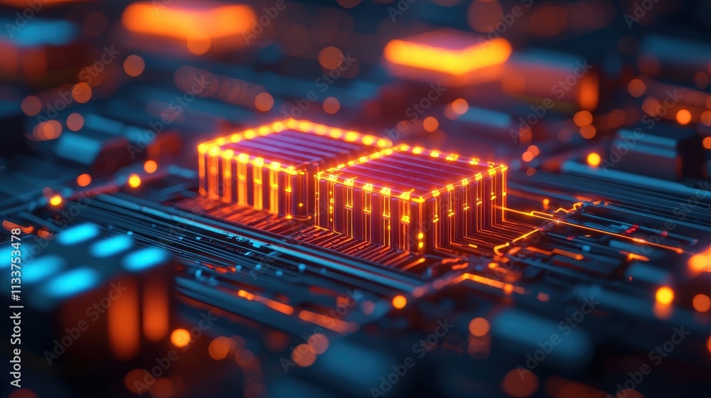 Aufkleber illuminated microchip circuit board with glowing electronic components