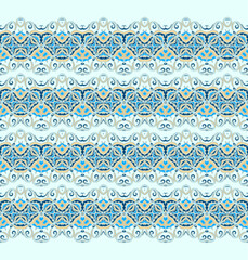 Seamless Golden border ornament, on white background, ornamental decor	