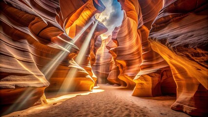 Naklejka premium Golden Sunlight Illuminates the Intricate Curves of a Sandstone Canyon