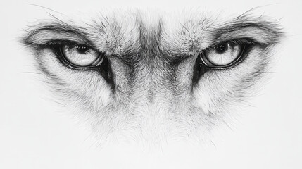 Detailed drawing of white wolf intense eyes, showcasing intricate fur textures and striking expression. artwork captures essence of wolf gaze