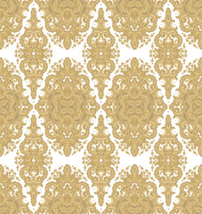 Seamless golden  flourish laced ornament, ornamental texture, woven laced abstract pattern, on white background