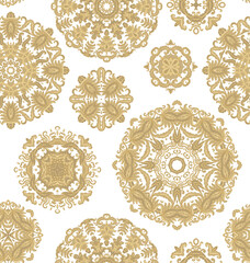 Seamless laced ornament, ornamental texture, woven laced abstract pattern with stylized snowflakes, rosettes