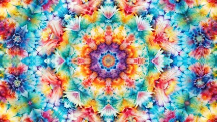 Vibrant Kaleidoscopic Mandala Design Featuring Colorful Floral Patterns and Symmetrical Geometry