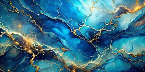 Abstract Blue and Gold Swirling Ink Texture  Elegant Background Design