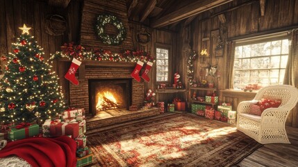 Cozy Christmas Cabin Interior