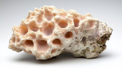 Porous Coral with White and Pink Hues on a White Background