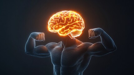 Powerful Brain with Muscular Arms Showcasing Mental Strength and Cognitive Abilities