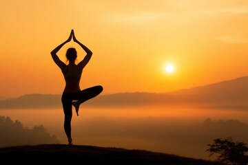 person practicing yoga on sunrise