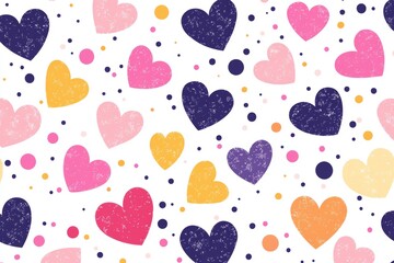 Colorful Hearts and Dots Seamless Pattern