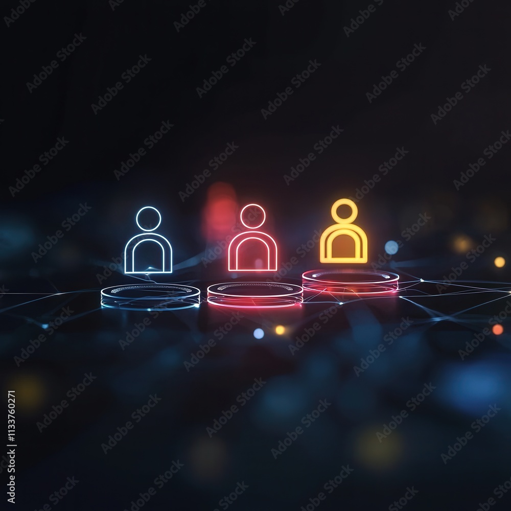 Poster abstract glowing icons representing user registration and profiles