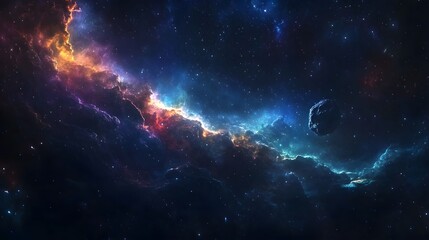 Obraz premium Cosmic Nebula And Asteroid In Deep Space
