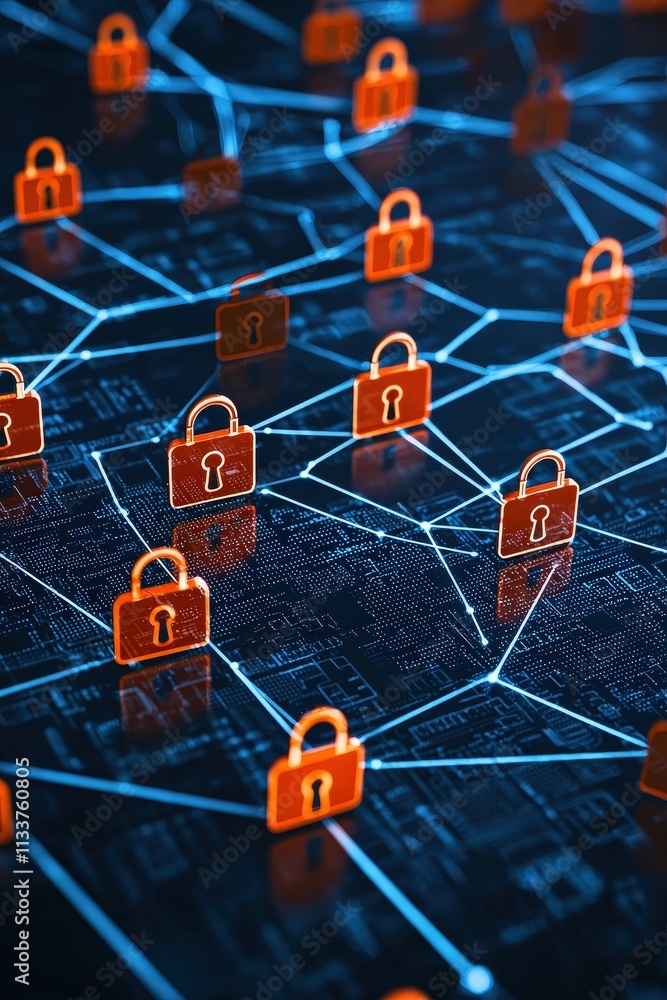 Poster abstract representation of digital user registration with glowing nodes