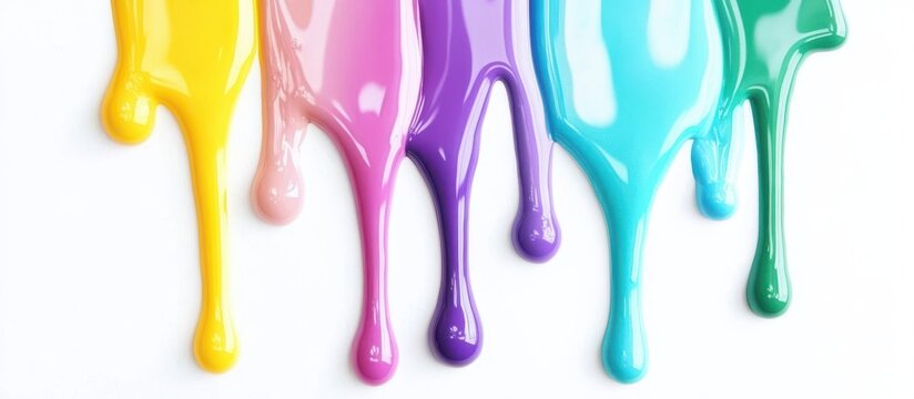A vibrant close-up of pastel paint drips on a clean white background.