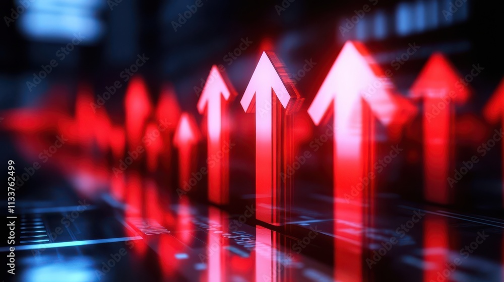Poster a striking symbol of progress and growth in business using red arrows.