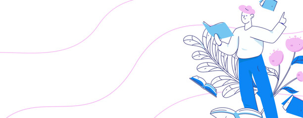 World Book Day Reading Character Flat Vector Concept Operation Hand Drawn Illustration
