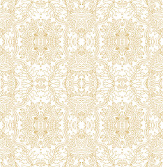 Seamless golden  flourish laced ornament, ornamental texture, woven laced abstract pattern, on white background