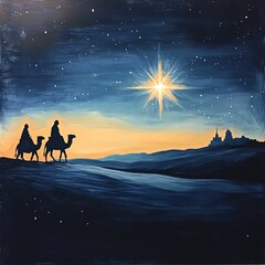 Fototapeta premium a design featuring a radiant star shining brightly in the night sky over a calm landscape