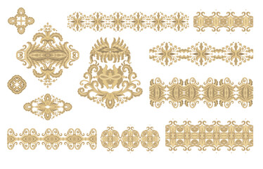 Set of laced decorative vignettes - rosettes on white background