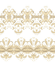 Set of laced decorative vignettes - rosettes, border ornaments on white background