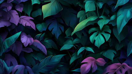 A dense thicket of green and purple leaves fills the frame, creating a lush, natural backdrop. Thicket. Illustration