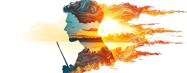 Dynamic Movie Poster Art, Dramatic Double Exposure Portrait with Nature Elements