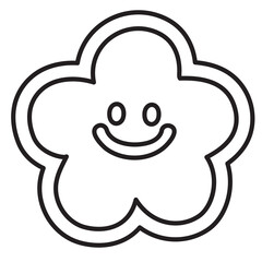 Happy flower outline for kid colouring book, art, painting, nature, garden, floral print, colouring page, tattoo, plants, tree, cute patch, brooch, blossom, spring and summer, cartoon character, comic