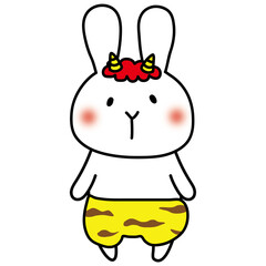 赤鬼の格好をした白いうさぎ