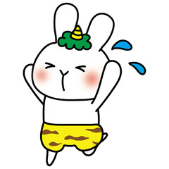 逃げる青鬼の格好をした白いうさぎ