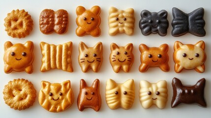 Cute and Colorful Animal-Shaped Biscuits Displayed on a White Background for Bake Sale or Snack Theme Projects, Perfect for Children&rsquo;s Events and Food Photography