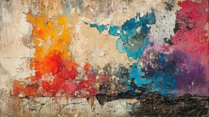 Abstract Wall Painting with Peeling Paint and Colors