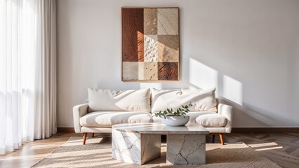 Generative AI, Contemporary living room with textured sofa and neutral tones