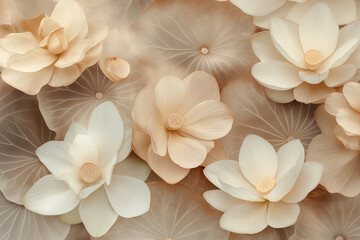 Macro photograph showcasing the intricate beauty of beige transparent flower petals and leaves perfect for use as a natural wallpaper or background.