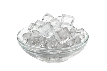 Ice Cubes in a Glass Bowl Isolated on PNG Transparent Background