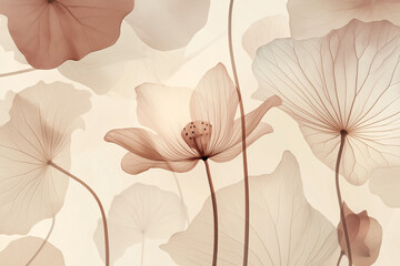 Macro photograph showcasing the intricate beauty of beige transparent flower petals and leaves perfect for use as a natural wallpaper or background.