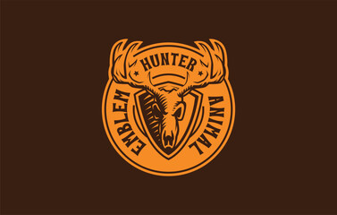 Antler Bone Head Hunter Vector Emblem Logo Design