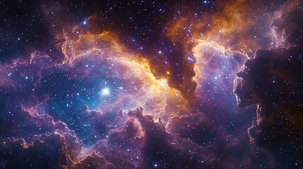 Fototapeta premium A vibrant cosmic nebula filled with stars and colorful gases.