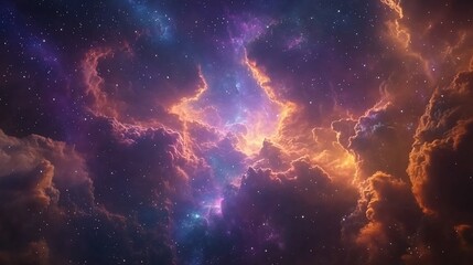 A vibrant cosmic scene showcasing colorful nebulae and stars.