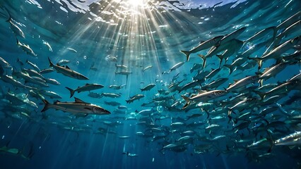 Magical Underwater Cave with Coral and Schooling Fish