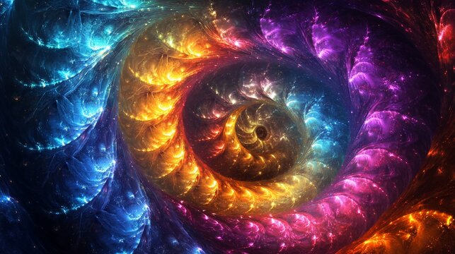 Abstract fractal spiral design with vibrant colors.