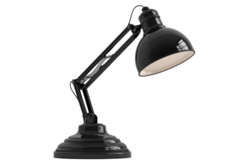 Black Desk Lamp Shines Brightly Isolated on PNG Transparent Background
