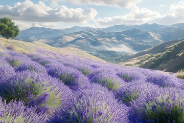 Obraz premium Lavender Fields in Rolling Hills: A Serene Landscape