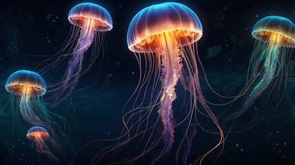 Bioluminescent Jellyfish in Underwater Ocean Scene