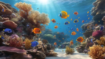 Serene Underwater World: Coral Reefs and Tropical Fish