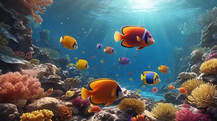 Naklejka premium Serene Underwater World: Coral Reefs and Tropical Fish