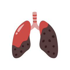 Damaged Lungs caused by air pollution, depicted in a vector illustration with dark patches symbolizing pollutants, smoking effects, and respiratory diseases